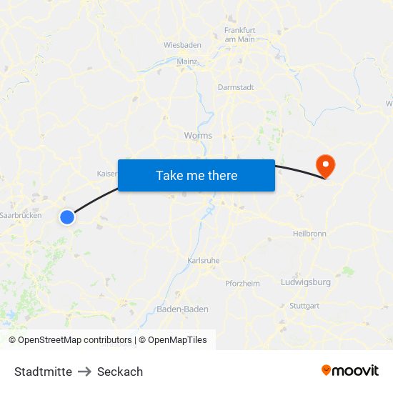 Stadtmitte to Seckach map