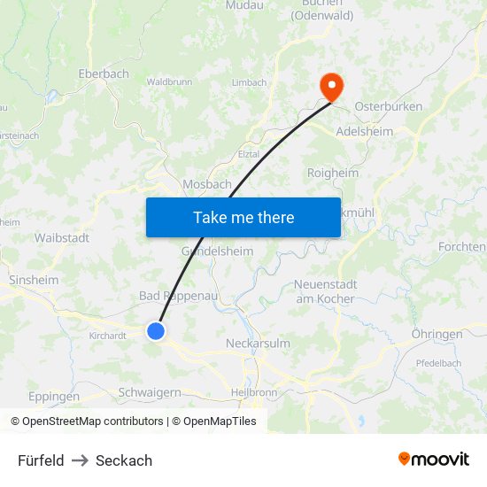 Fürfeld to Seckach map