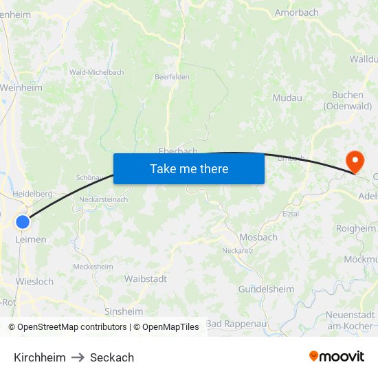 Kirchheim to Seckach map