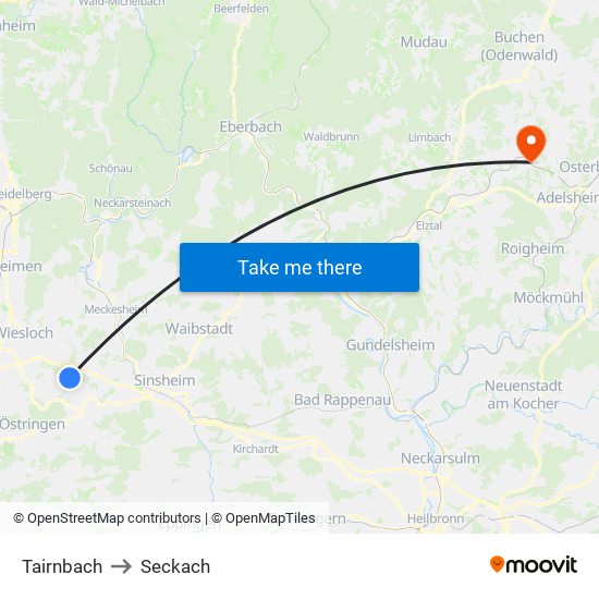 Tairnbach to Seckach map