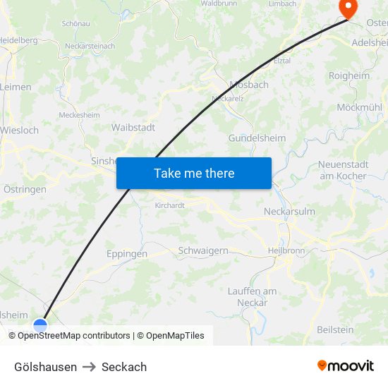 Gölshausen to Seckach map