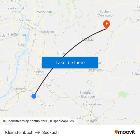 Kleinsteinbach to Seckach map