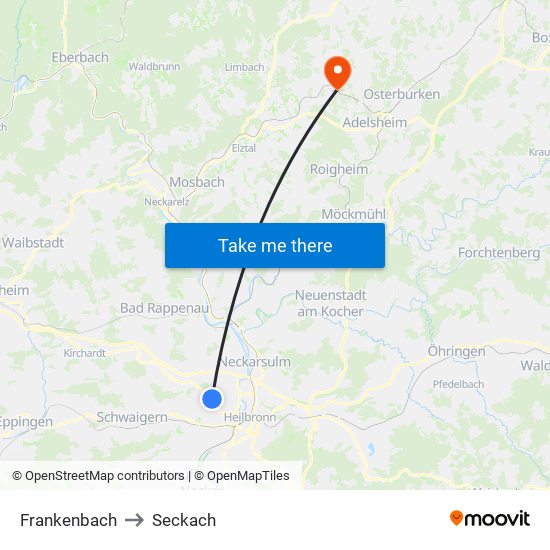 Frankenbach to Seckach map