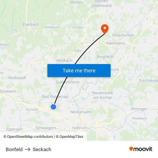 Bonfeld to Seckach map