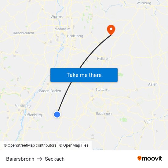 Baiersbronn to Seckach map