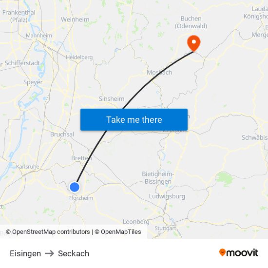 Eisingen to Seckach map