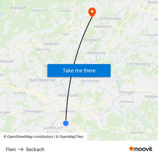 Flein to Seckach map