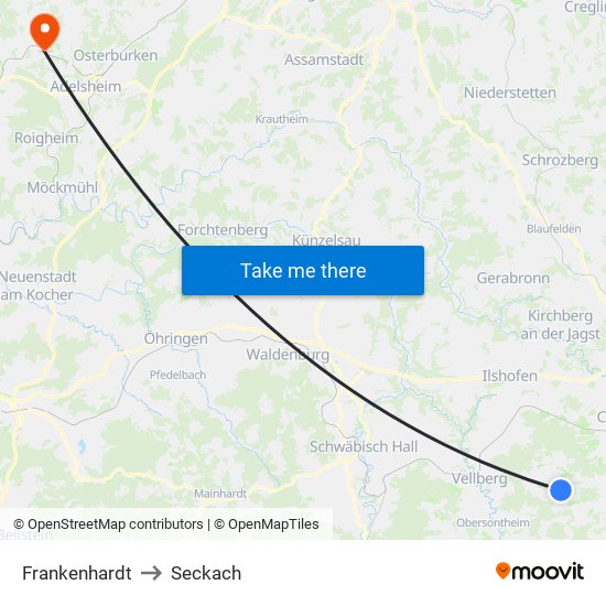Frankenhardt to Seckach map