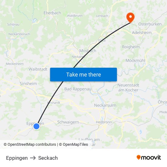 Eppingen to Seckach map