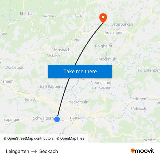 Leingarten to Seckach map