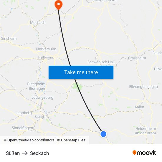 Süßen to Seckach map