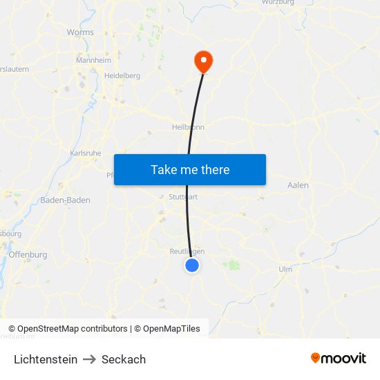 Lichtenstein to Seckach map