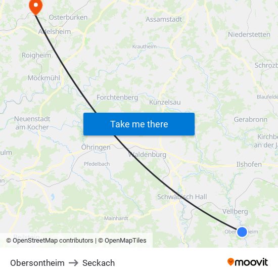 Obersontheim to Seckach map