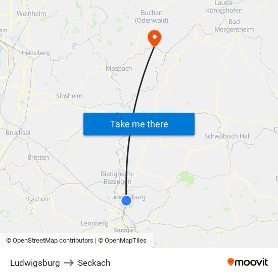Ludwigsburg to Seckach map
