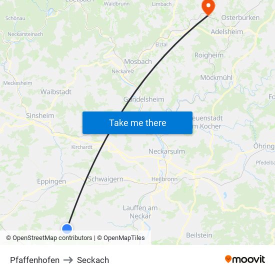 Pfaffenhofen to Seckach map