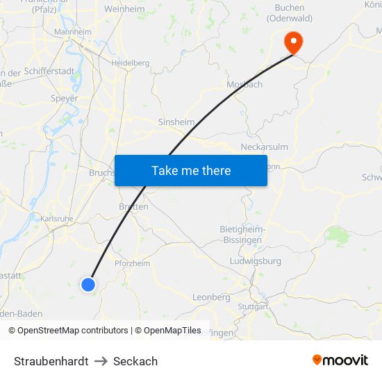 Straubenhardt to Seckach map