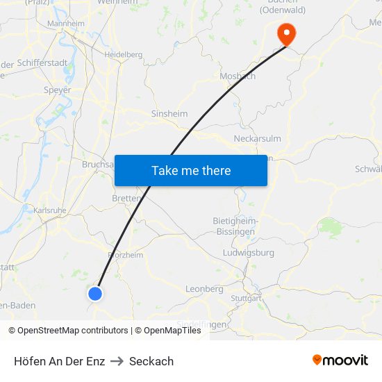 Höfen An Der Enz to Seckach map
