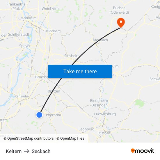 Keltern to Seckach map