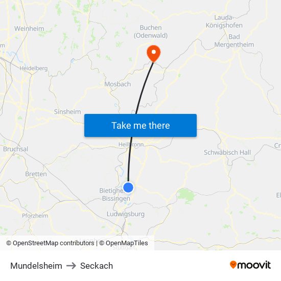 Mundelsheim to Seckach map