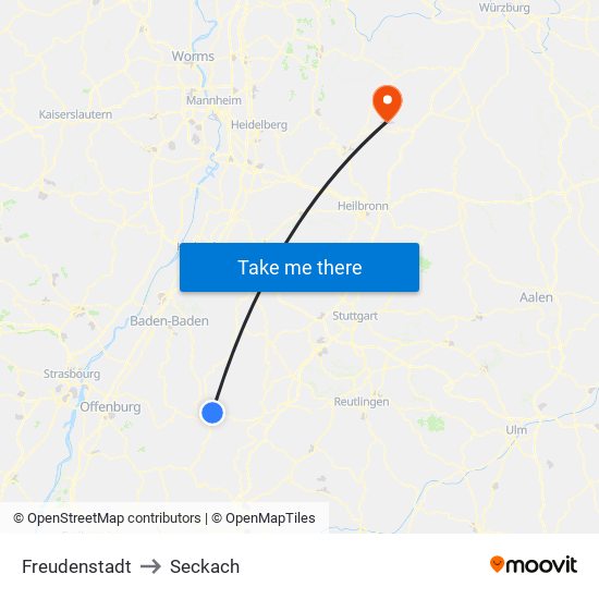 Freudenstadt to Seckach map