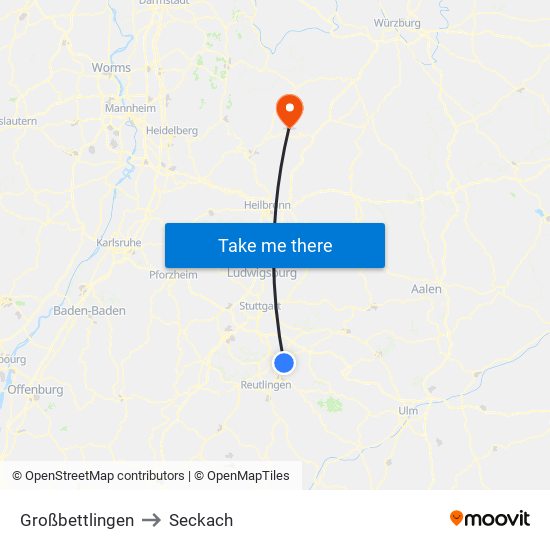Großbettlingen to Seckach map