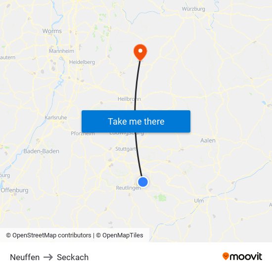 Neuffen to Seckach map