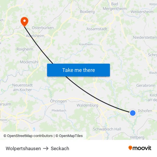 Wolpertshausen to Seckach map