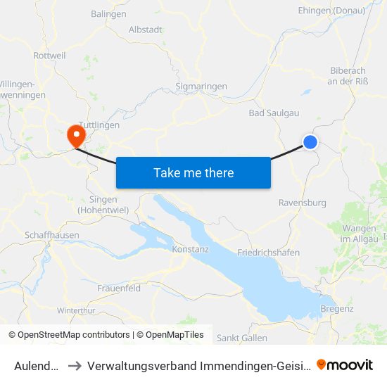 Aulendorf to Verwaltungsverband Immendingen-Geisingen map