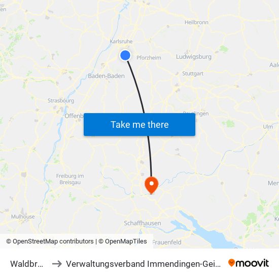 Waldbronn to Verwaltungsverband Immendingen-Geisingen map