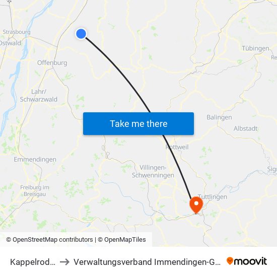 Kappelrodeck to Verwaltungsverband Immendingen-Geisingen map