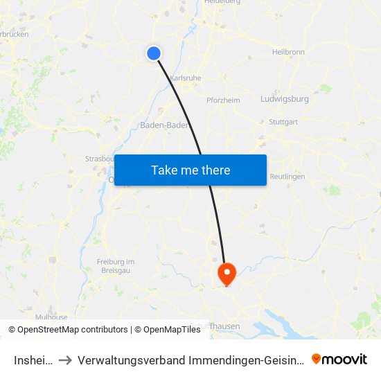 Insheim to Verwaltungsverband Immendingen-Geisingen map