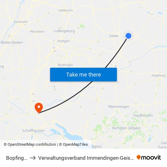 Bopfingen to Verwaltungsverband Immendingen-Geisingen map