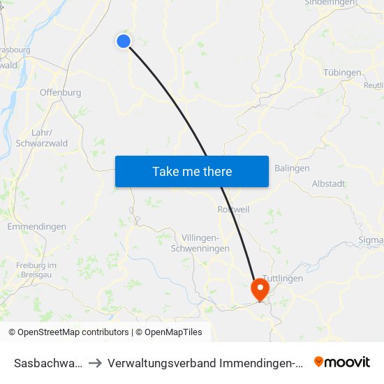 Sasbachwalden to Verwaltungsverband Immendingen-Geisingen map