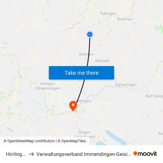 Hirrlingen to Verwaltungsverband Immendingen-Geisingen map