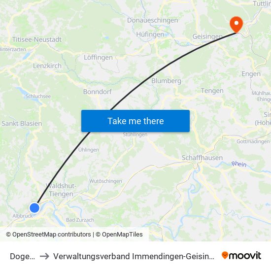 Dogern to Verwaltungsverband Immendingen-Geisingen map
