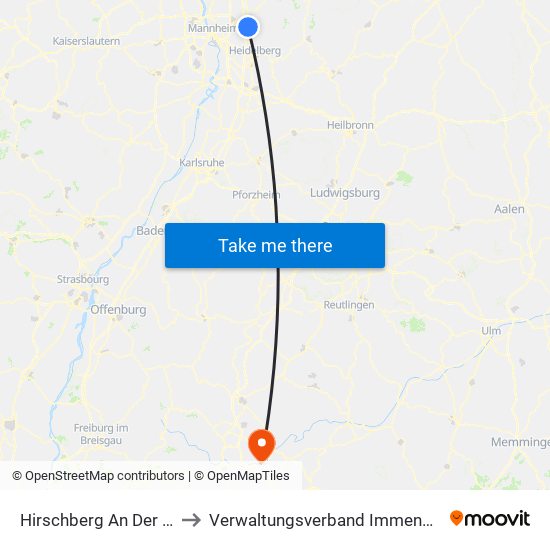 Hirschberg An Der Bergstraße to Verwaltungsverband Immendingen-Geisingen map