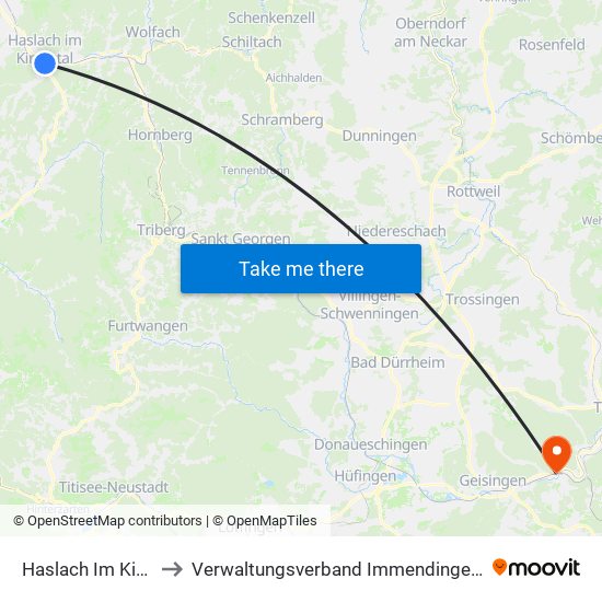 Haslach Im Kinzigtal to Verwaltungsverband Immendingen-Geisingen map