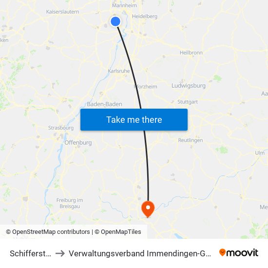 Schifferstadt to Verwaltungsverband Immendingen-Geisingen map