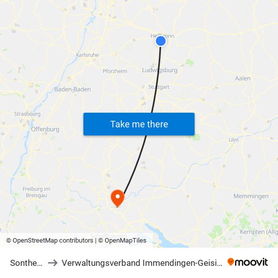 Sontheim to Verwaltungsverband Immendingen-Geisingen map