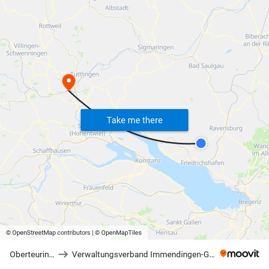 Oberteuringen to Verwaltungsverband Immendingen-Geisingen map