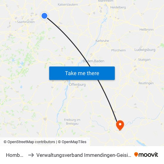 Homburg to Verwaltungsverband Immendingen-Geisingen map