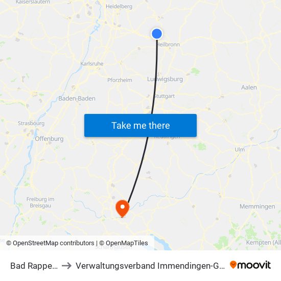 Bad Rappenau to Verwaltungsverband Immendingen-Geisingen map