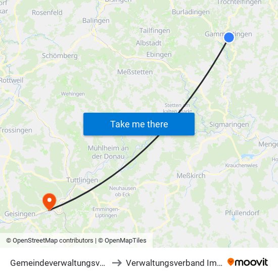 Gemeindeverwaltungsverband Gammertingen to Verwaltungsverband Immendingen-Geisingen map