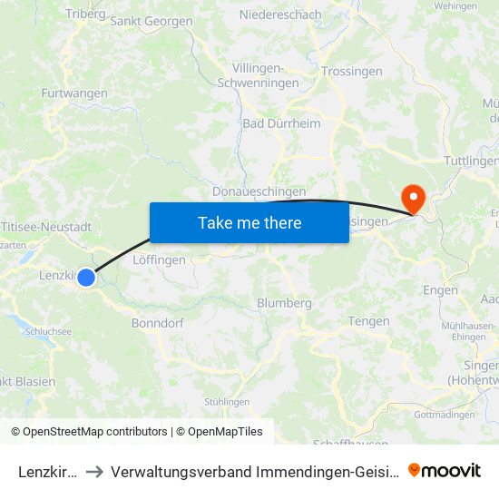 Lenzkirch to Verwaltungsverband Immendingen-Geisingen map