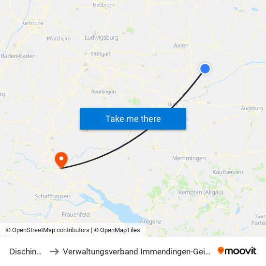 Dischingen to Verwaltungsverband Immendingen-Geisingen map