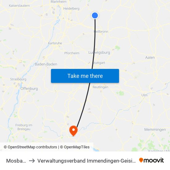 Mosbach to Verwaltungsverband Immendingen-Geisingen map
