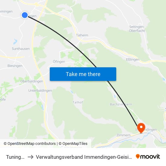 Tuningen to Verwaltungsverband Immendingen-Geisingen map