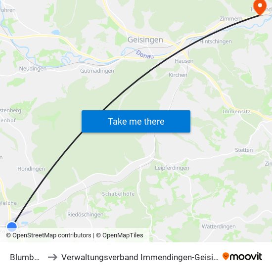 Blumberg to Verwaltungsverband Immendingen-Geisingen map