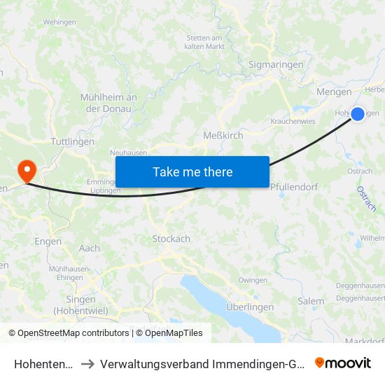 Hohentengen to Verwaltungsverband Immendingen-Geisingen map