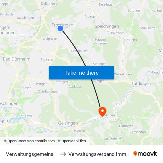 Verwaltungsgemeinschaft Trossingen to Verwaltungsverband Immendingen-Geisingen map